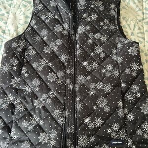 Lands' End Kids Black Snowflake Quilted Vest Medium 10-12